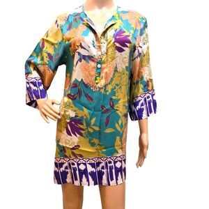 Cabi 100% Silk Mini Dress Boho Floral Tropical Size S